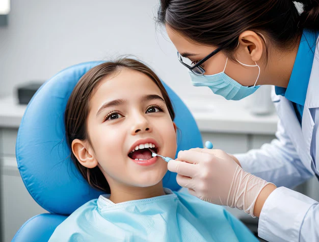young girl with teeth brushed